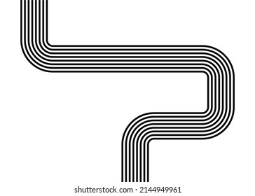 Abstract Parallel Curved Lines In Retro Style. Black And White Vector Background