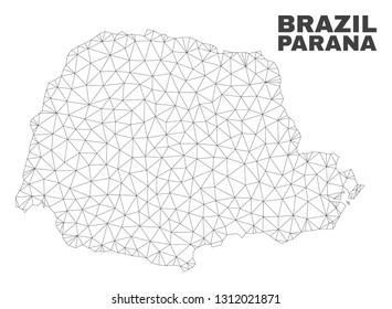 Abstract Parana State map isolated on a white background. Triangular mesh model in black color of Parana State map. Polygonal geographic scheme designed for political illustrations.