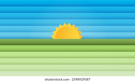 Abstract of park scenery with mountain and cloud sky on a sunny day. Paper cut and craft style illustration