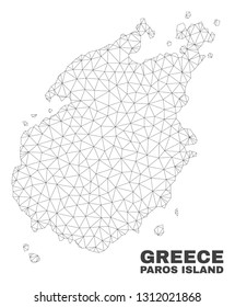 Abstract Paros Island map isolated on a white background. Triangular mesh model in black color of Paros Island map. Polygonal geographic scheme designed for political illustrations.