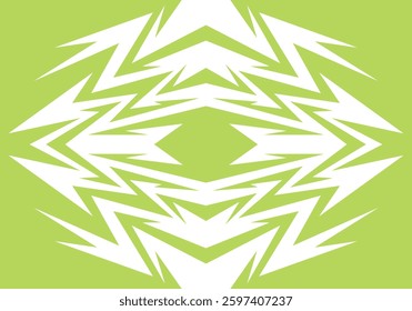 Abstract Parrot green and white background with spikes and zigzag narrow line pattern