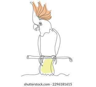 abstract parrot with a tuft, cockatoo Continuous One Line Drawing