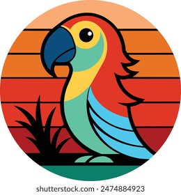 Un Abstractas diseño de Vector de loro con hierba y hermosa combinación de colores. Lindo pájaro de pie detrás de la hierba.