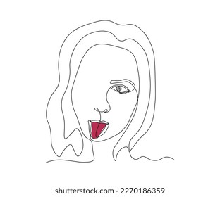 abstract part of a girl's face with her tongue sticking out of her mouth  Continuous One Line Drawing