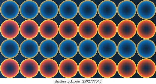 Abstract Partially Faded Spotted Pattern, Large Circular Gradient Shapes - Rows of Colored Shapes of Blue, Brown, Red and Orange  - Geometric Mosaic Texture - Vector Background Design