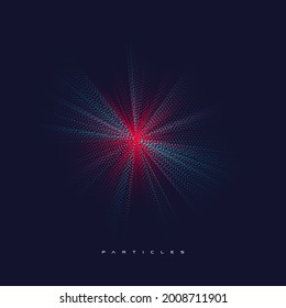 Abstract particle 3d background element, hi-tech and big data algorithms visualization vector illustration with shining dots combination.