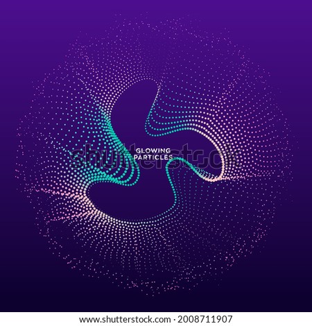 Abstract particle 3d background element, hi-tech and big data algorithms visualization vector illustration with shining dots combination.