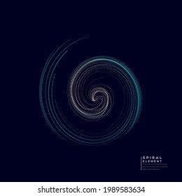 Abstract particle 3d background, spiral graphic element, technology and big data vector illustration.