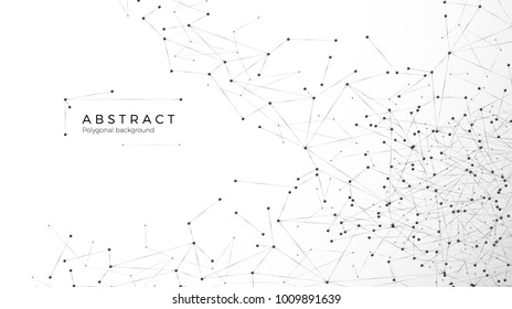 Abstract particle background. Mess network. Nodes connected in web. Futuristic plexus array big data. Atomic and molecular pattern. Vector illustration isolated on white background