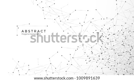 Abstract particle background. Mess network. Nodes connected in web. Futuristic plexus array big data. Atomic and molecular pattern. Vector illustration isolated on white background