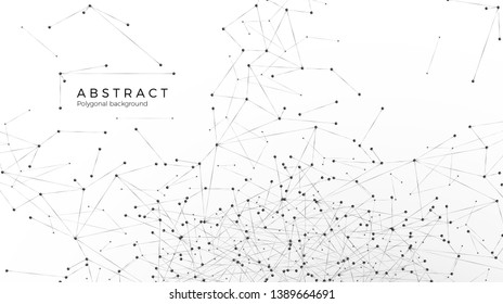 Abstract particle background. Nodes connected in web. Mess network or internet. Atomic and molecular pattern. Vector illustration isolated on white background