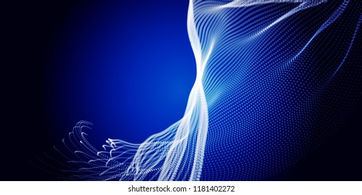 Abstract particle flow in twisty lines with shadow in dark.  Futuristic waveform element. Vector illustration.