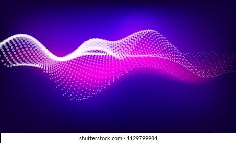 Abstract particle noise wave points with depth of field. Futuristic digital illustration. Technology points waveform.