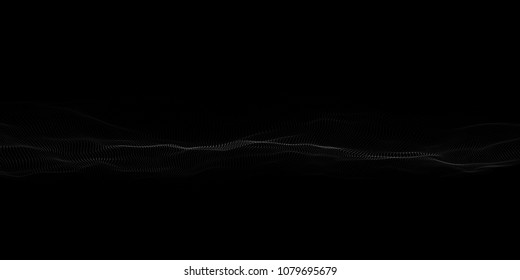 Abstract particle wave on dark background. Vector 3d wave. Point wave.