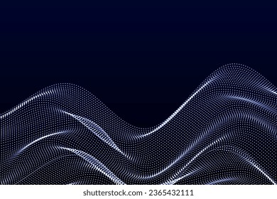 Abstract particle waving technology. Abstract waves, moving points, particle flow, big data background design