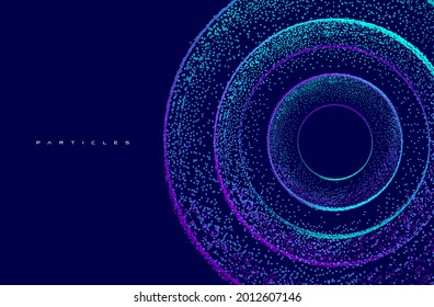 Abstract particles 3d background element, hi-tech and big data algorithms visualization vector illustration with shining dots combination. In concept of technology, science, digital network.