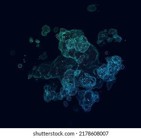 Fondo de las partículas abstractas. Concepto de Biología Micromundial de Química. Células Microorganismos bajo el Microscopio Resumen Científico. Ilustración vectorial.