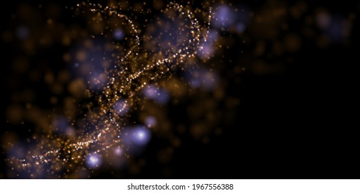 Abstract particles background. Glowing magical lights on black. Particle dust effect.