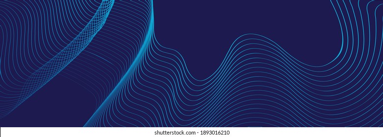 Abstract particles dots lines blue navy background banner. Neon glowing lines, magic energy space light concept, abstract background wallpaper design