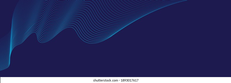 Partículas abstractas que marcan la bandera de fondo azul marino. Líneas brillantes de neón, concepto de luz espacial mágica, diseño de fondo abstracto de fondo de fondo