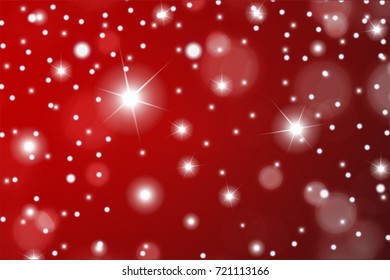 Abstract particles effect for luxury or Christmas greeting card. Sparkling texture. Snow and stars on red background. Vector illustration