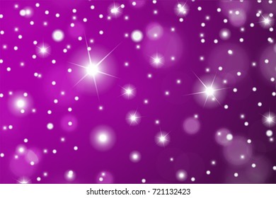 Abstract particles effect for luxury or Christmas greeting card. Sparkling texture. Snow and stars on violet background. Vector illustration