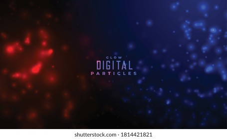 abstract particles glowing background in red and blue colors