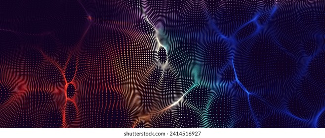 Abstract Particles Technology or Science Background Design. Digital Wave Moving Dots Flow Particles. Abstract Background for Brochures, Flyers, Magazine, Business Card, Banner. Vector Illustration