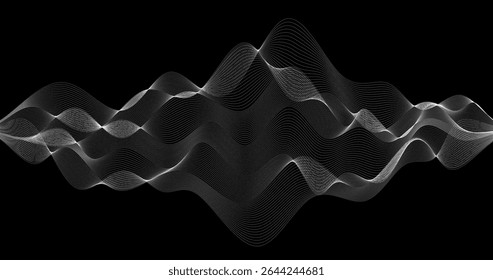 Ondas de partículas Abstractas sobre un fondo oscuro Red ciberespacial Red de alta tecnología Ilustración 3D Diseño de big data