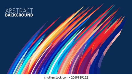 Abstract particolored background with sharp multicolor curved stripes. Colorful vector graphics