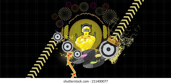 abstract party design with a robot, vector illustration