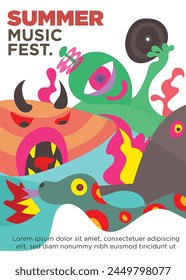 abstract party monster concept. summer music festival template poster vector illustration