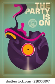 Abstract party poster with melting vinyl. Vector illustration.