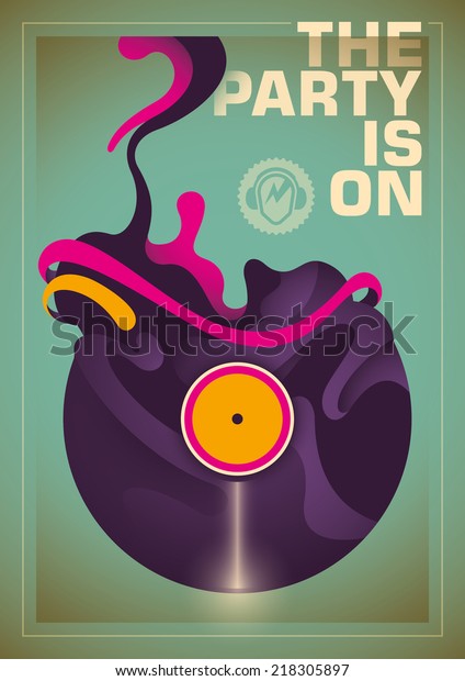 Abstract party poster with melting vinyl.\
Vector illustration.