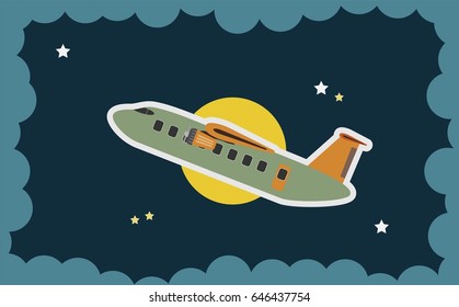 Abstract of Passenger Aircraft Pass Over Moon art concept vector art and illustration