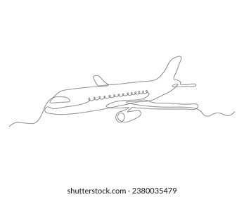 Abstract passenger plane, continuous one line art drawing