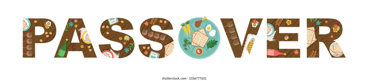 Abstract Passover with Seder plate in the middles- Vector illustration