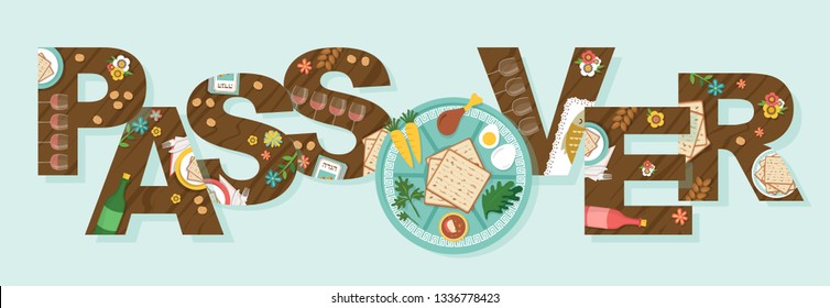 Abstract Passover with Seder plate in the middles- Vector illustration