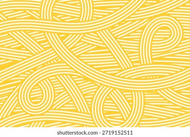 Padrão de massa abstrata com linhas de espaguete amarelo fluindo, criando textura dinâmica de alimentos. Design moderno de fundo de macarrão italiano para menus culinários e gráficos de restaurantes.