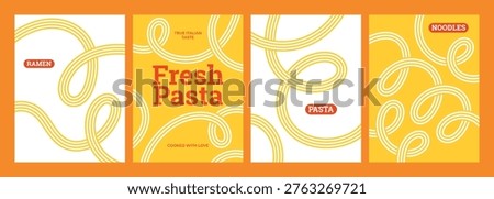 Abstract Pasta Pattern with Wave Spaghetti Lines. Textured Food Background. Yellow Noodle Curve Geometric Form. Modern Italian Cuisine Design for Restaurant Menus. Asian Pattern for Ramen, Noodles and Pasta Package Illustration.