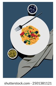 Abstract pasta posters from Italian cuisine for the kitchen. Decor for kitchens, cafes and restaurants. Minimalistic banner. Postcard. sticker