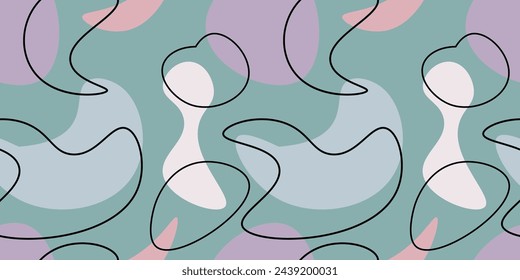 Abstract Pastel Background With Fluid Shapes and Lines in a Seamless Pattern