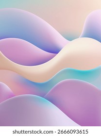 abstract pastel background with fluid waves and smooth gradient tones in lavender, peach and light blue creating a serene modern wallpaper for digital design and decorative use