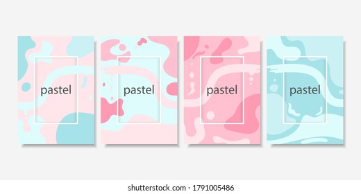 Abstract pastel background set in pink and light blue with copy space in white rectangle frame for text and message.