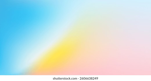 Abstract pastel background with soft gradient light and blur texture in pink, blue, and yellow. Vector design features fluid wave pattern and dreamy multicolor glow for elegant banner concept.