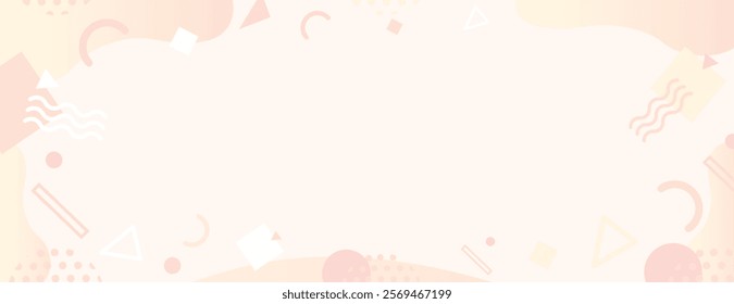 Abstract pastel background with soft peach color and geometric shapes. The peach background has a smooth texture and playful design. Memphis pattern frame background. Orange background vector.