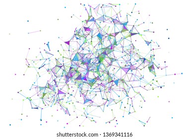 Abstract pastel background. Vector illustration of triangle flow from dots and lines. Simple node to dance explosion. Colorful shards of glass isolated on white for print or web design.