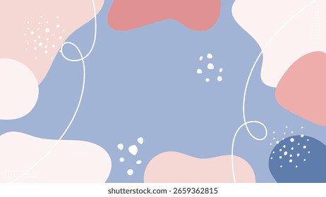 Abstract pastel blob shapes with lines and dots background. Modern vector illustration.