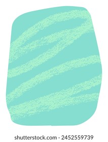 Abstract pastel blue and mint green cut out shape isolated on transparent background. Cut out rounded rectangular pebble shape collage vector element with textured crayon or brush scribble lines.