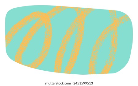 Abstract pastel blue and yellow cut out shape isolated on white background. Bright rounded rectangle blob shape collage vector element with textured crayon scribble lines.